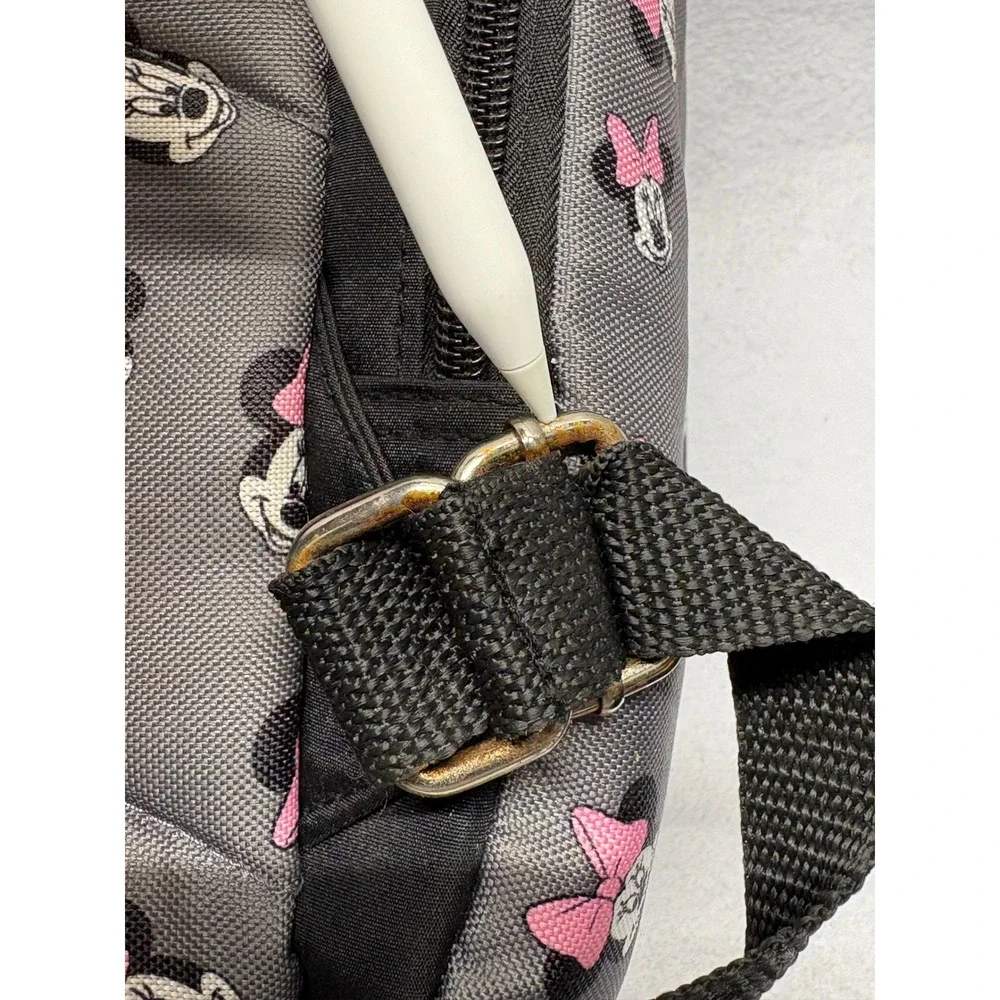Disney Minnie Mouse Diaper Bag Backpack Gray Pink Bow Insulated Pocket Padded